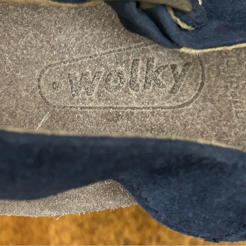 Wolky Blue Suede Peep‎ Toe Wedge Slingback Sandals Size 40 Comfort Shoes